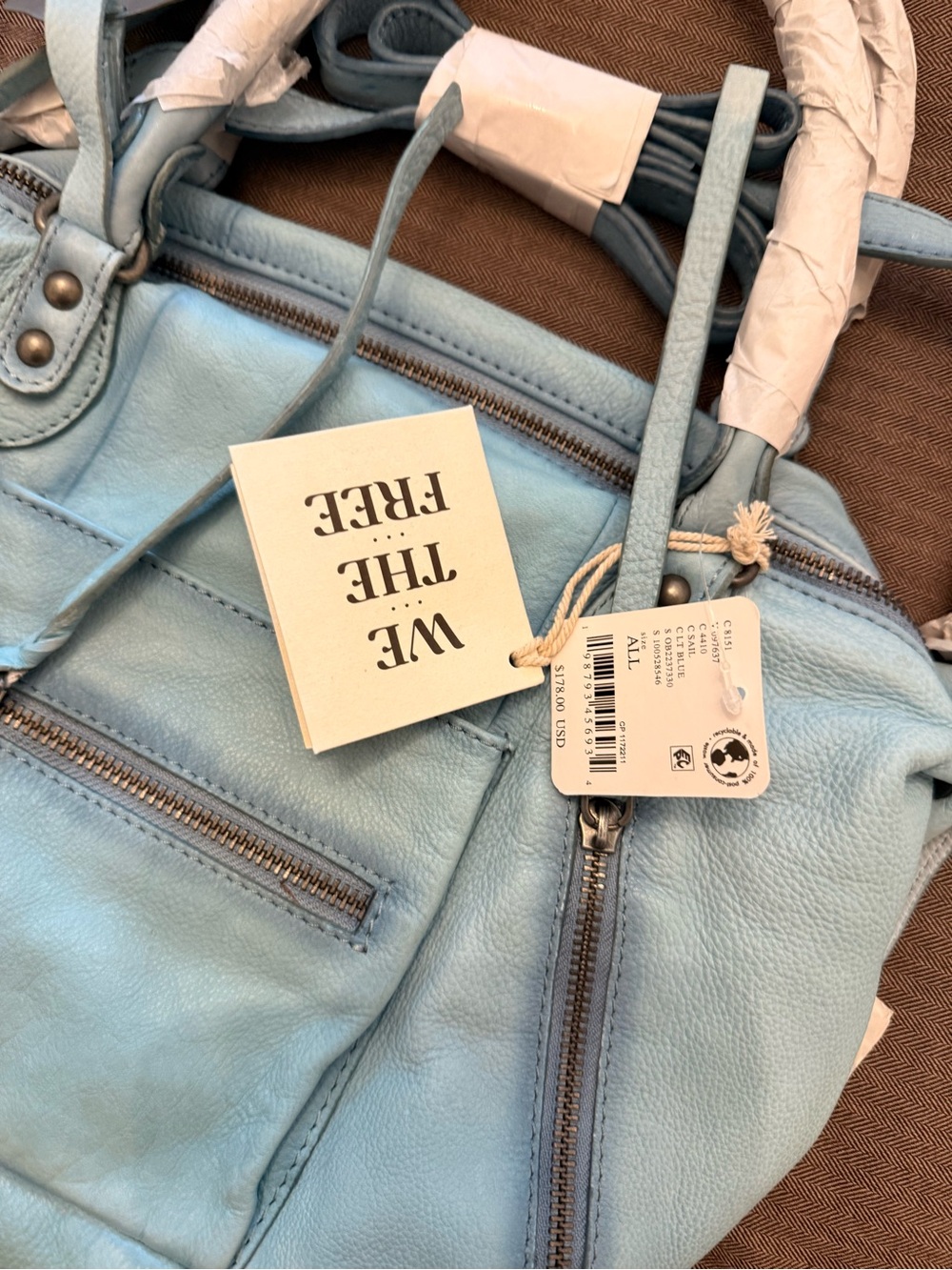 Free People Pale Blue Leather Shoulder Satchel - Picture 3 of 4